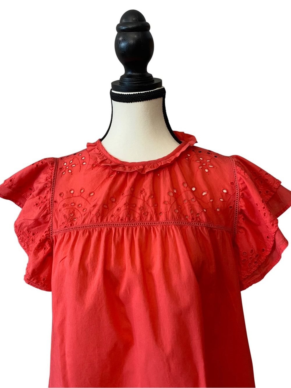 Saint Tropez Red Eyelet Ruffle Sleeve Blouse Size M feminine  Copenhagen summer